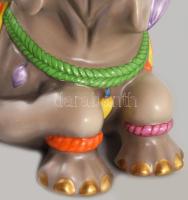 Hollóházi "Tiger Raj" elefánt- és tigrisalakos nagyméretű fedeles edény. Terv: Lynn Chase....