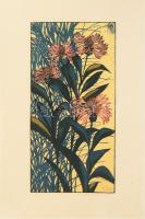 Németh András (1941-): Virág, 1973. Színes linómetszet, papír, jelzett. Kartonra kasírozva. 40×20 cm