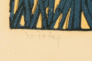 Németh András (1941-): Virág, 1973. Színes linómetszet, papír, jelzett. Kartonra kasírozva. 40×20 cm