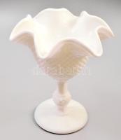 Opálüveg talpas kínáló, hibátlan, d: 15 cm, m: 16 cm