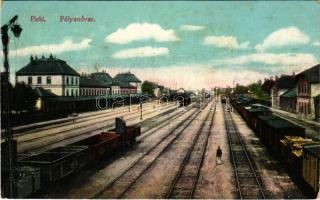1914 Piski, Simeria; Pályaudvar, vasútállomás, vonat. Marksz Gy. Viktor kiadása / railway station, train (EK)
