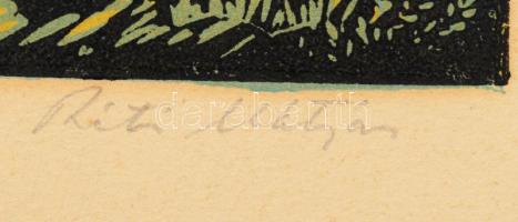 Réti Mátyás (1922-2002): Falusi utca. Színes linómetszet, papír, jelzett és számozott (52/100), 25×3...