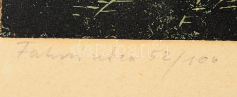 Réti Mátyás (1922-2002): Falusi utca. Színes linómetszet, papír, jelzett és számozott (52/100), 25×3...