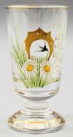 Szecessziós talpas pohár, zománcfestett, hibátlan, m: 14,5 cm