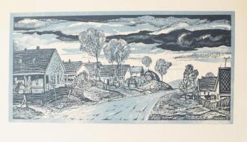 Takács Zoltán (1940-): Falu. Linómetszet, papír, jelzett a metszeten. 211,5x34,5 cm. Paszpartuban.