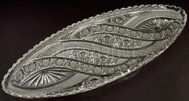 Hatalmas méretű ólomkristály tálca, minimális pattogzással, 55x21 cm