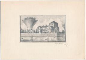 Füle Mihály (1914-2005): Tatai vár. Ceruza, papír. Jelzett. Paszpartuban. 7,5×13 cm
