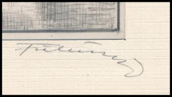 Füle Mihály (1914-2005): Tatai vár. Ceruza, papír. Jelzett. Paszpartuban. 7,5×13 cm