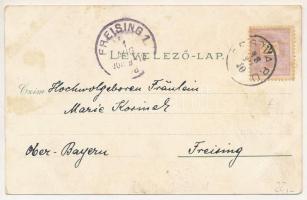 1898 Orsova, Üdvözlet. utcakép, vitorlás hajó este. G. Hütterer No. 2770. / Gruss aus... street view...