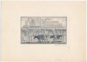 Füle Mihály (1914-2005): Tehenek (rézkarc terve), 1980. Ceruza, papír. Jelzett. Paszpartuban. 7,5×13 cm
