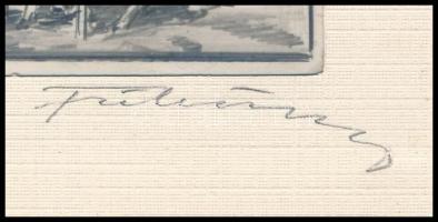 Füle Mihály (1914-2005): Tehenek (rézkarc terve), 1980. Ceruza, papír. Jelzett. Paszpartuban. 7,5×13...