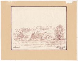 Réti Mátyás (1922-2002): Kazal. Filctoll, papír. Jelzett. Papírra kasírozva. 14×18 cm