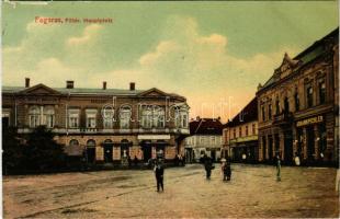 1909 Fogaras, Fagaras; Fő tér, Hotel Mercur szálloda és kávéház, Johann Pichler üzlete. Thierfeld Dávid kiadása / main square, hotel and café, shops (EK)