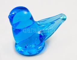 Ron Ray anyagában színezett üvegmadár asztaldísz, szignózott, hibátlan, 10x8 cm