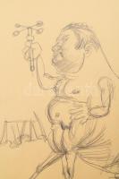 Vinkler László (1912-1980): Szürrealista jelenet (cím nélkül). Ceruza, papír, jelzés nélkül, 43×51 c...