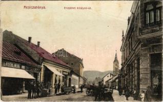 1914 Resicabánya, Resita; Erzsébet királyné út, Róth Mór és Deutsch Vilmos üzlete / street view, shops (fa)