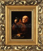 Laluk György (1954-2020): Borivó barát. Olaj, fa, jelzett. Dekoratív fakeretben. 24,5x18,5 cm