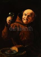 Laluk György (1954-2020): Borivó barát. Olaj, fa, jelzett. Dekoratív fakeretben. 24,5x18,5 cm