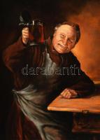 Laluk György (1954-2020): Sörivó barát. Olaj, fa, jelzett. Dekoratív fakeretben. 24,5x18,5 cm