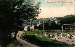 1911 Szováta, Sovata; Játéktér (játszótér) a főúttal, nyaralók. Dragoman S. J. kiadása / playground, street view, villas, spa (EK)