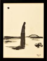 Borsos jelzéssel: Magányos alak. Tus, papír, üvegezett keretben, 39×29 cm