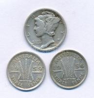Amerikai Egyesült Államok 1944. 1d (10c) Ag "Mercury" + Ausztrália 1956-1959. 3p Ag "II. Erzsébet" (2xklf) T:VF USA 1944. 1 Dime (10 Cents) Ag "Mercury" + Australia 1956-1959. 3 Pence Ag "Elizabeth II" (2xdiff) C:VF