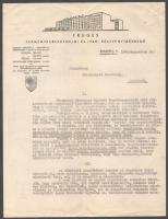 1945 Dunakeszi helytörténeti irat, melyben a községhez tartozó Imreháza-pusztán működött Fruges cég magtermelő kísérleti telepét német érdekek kiszolgálása miatt elkobozták és e levél a cég részéről felsorolta, miért hamis ez az állítás és jogtalan az elkobzás, két gépelt oldal, jó állapotban