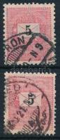 1889 5kr 2 db bélyeg a bal oldalon kitöréssel és vésésjavítással