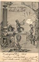 1906 II. Rákóczi Ferenc szecessziós emléklap. Hazánk szentje, szabadság vezére, Sötét éjben fényes csillagunk, Oh Rákóczi, kinek emlékére Lángolunk és sírva fakadunk! Petőfi vers részlet. Schwarz J. kiadása / Francis II Rákóczi memorial card, poem. Art Nouveau, floral (szakadás / tear)