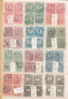 72 db Színes- és Feketeszámú Krajcáros bélyeg értékek szerint négyesével összerakva, 2-2 oldalon látványosan elfogazva