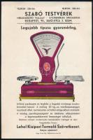 cca 1936 Bp. VII. Sajó utca, a Szabó Testvérek mérleggyár legújabb gyorsmérlegének képes reklámlapja, szép állapotban