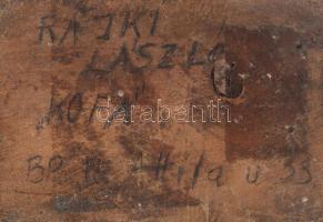 Rajki László (1938-): Kofa. Ólom szobor fa talapzaton. Jelzett, 1967, m: 15 cm