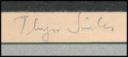 Plugor Sándor (1940-1999): Ex libris. Linómetszet, papír, jelzett, paszpartuban. 10x14 cm