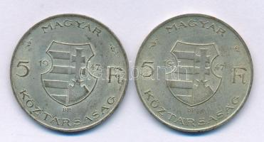 1947. 5Ft Ag "Kossuth" (2x) T:VF, patina Adamo F8.1