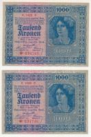 Ausztria 1922. 1000K (2x) sorszámkövetők T:UNC,AU Austria 1922. 1000 Kronen (2x) consecutive serials C:UNC,AU Krause P#78