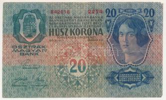 1913. 20K "2254 842016" felülbélyegzés nélkül T:F,VG sarokhiány, tűlyuk