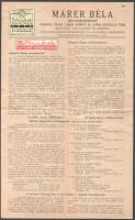 1934 Szeged, Márer Béla szegedi bélyegkereskedő nagyméretű reklámlapja, hátoldalon "Hírek a bélyegpiacról" érdekes információkkal, hajtva, jó állapotban, néhány ráragasztott reklámmal