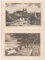 1965 Balaton - 5 db MODERN grafikai képeslap, közte 3 Tihany, 2 Révfülöp s: Kettner Béla, Somogyi J....