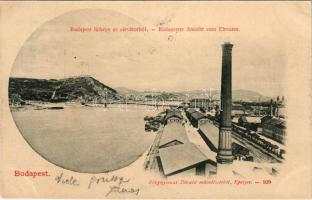 1901 Budapest IX. Látkép az elevátorból, Citadella, Gellért tér még befejezetlen, vasúti sínek. Fénynyomat Divald műintézetéből 109.