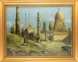 Zólyomi Remecz László (-), működött a XX. első felében: Arab város. Olaj, vászon. Jelzett. Dekoratív, üvegezett, kissé sérült fakeretben. 60x80 cm