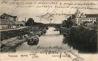 1904 Temesvár, Timisoara; Józsefváros, Béga részlet, híd, Horgony kávéház / Iosefin, Bega riverside and bridge, café (EK)
