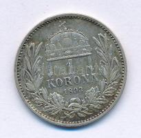 1893KB 1K Ag "Ferenc József" T:XF, patina Adamo K5