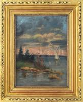 Jelzés nélkül: Vitorlás. Olaj, farost. Sérült. Dekoratív, kissé sérült fakeretben. 40x29,5 cm