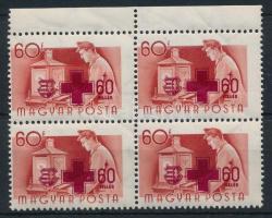 1957 Vöröskereszt IV. 60/60f ívszéli négyestömb erősen elfogazva (törések / folds)