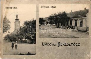 1913 Beresztóc, Banatski Brestovac; Serbische Kirche, Städtische Schule / Szerb ortodox templom, iskola / Serbian Orthodox church, school (fl)