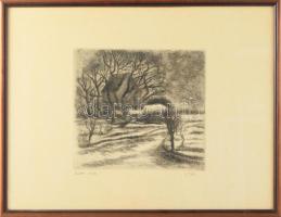 V. Tóth László (1930-2001): Malom. Rézkarc, papír. Jelzett. Számozott (3/100). Üvegezett fakeretben. 19x21 cm