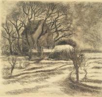 V. Tóth László (1930-2001): Malom. Rézkarc, papír. Jelzett. Számozott (3/100). Üvegezett fakeretben....