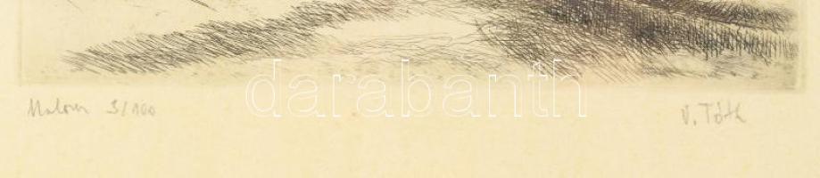 V. Tóth László (1930-2001): Malom. Rézkarc, papír. Jelzett. Számozott (3/100). Üvegezett fakeretben....