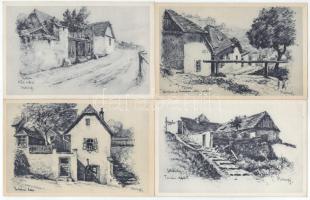 Budapest I. Tabán - 7 db RÉGI megíratlan képeslap Helbing Ferenc grafikáival