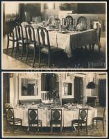 cca 1920 Pozsonyi (Felvidék) étterem díszes terítései, Mindszenty pozsonyi fotós 2 db fotója szárazpecsétjével, szép állapotban, 9×13 cm